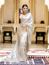 Snappy Off White Soft Silk Saree
