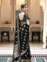 Picturesque Black Banarasi Silk Saree