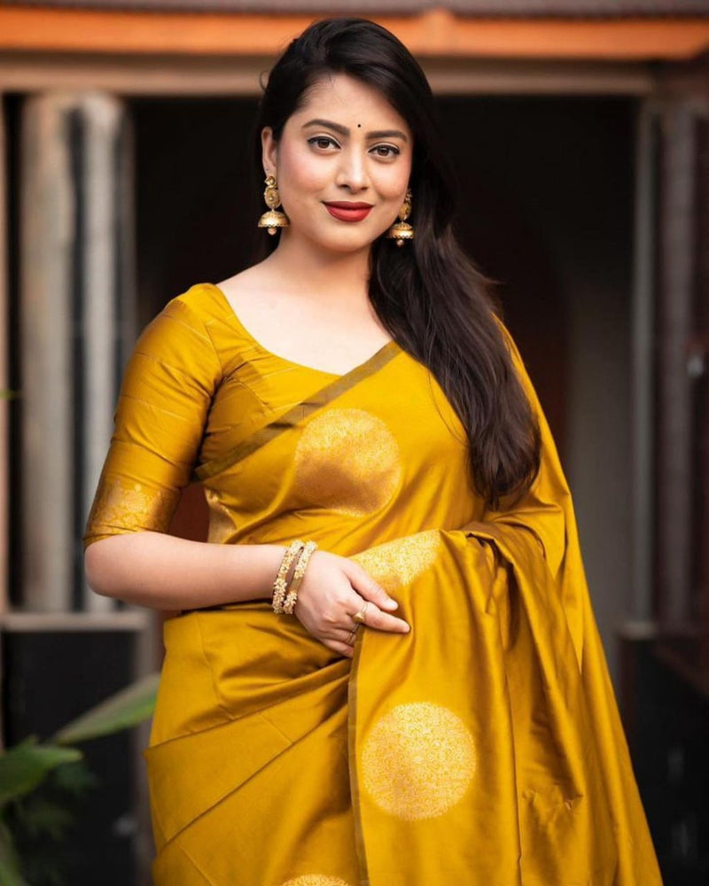 Ebullience Yellow Soft Silk Saree