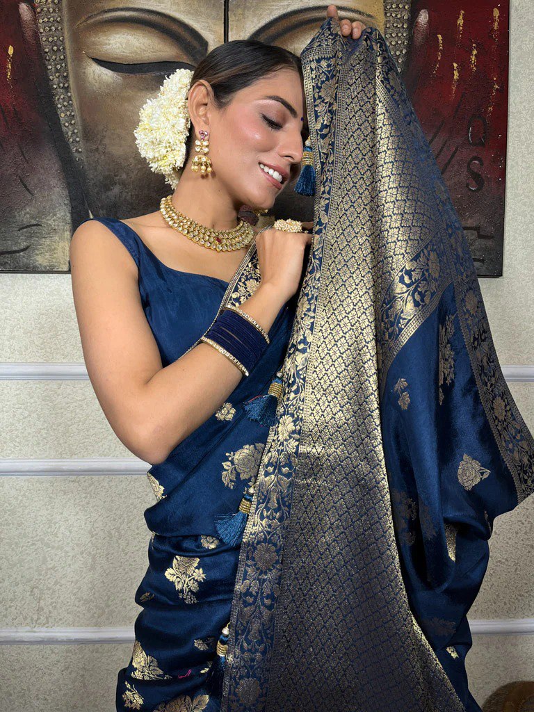Opulent Navy Blue Soft Silk Saree