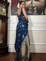 Opulent Navy Blue Soft Silk Saree