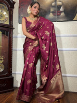 Demure Wine Soft Silk Saree
