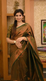 Lassitude Dark Green Soft Silk Saree