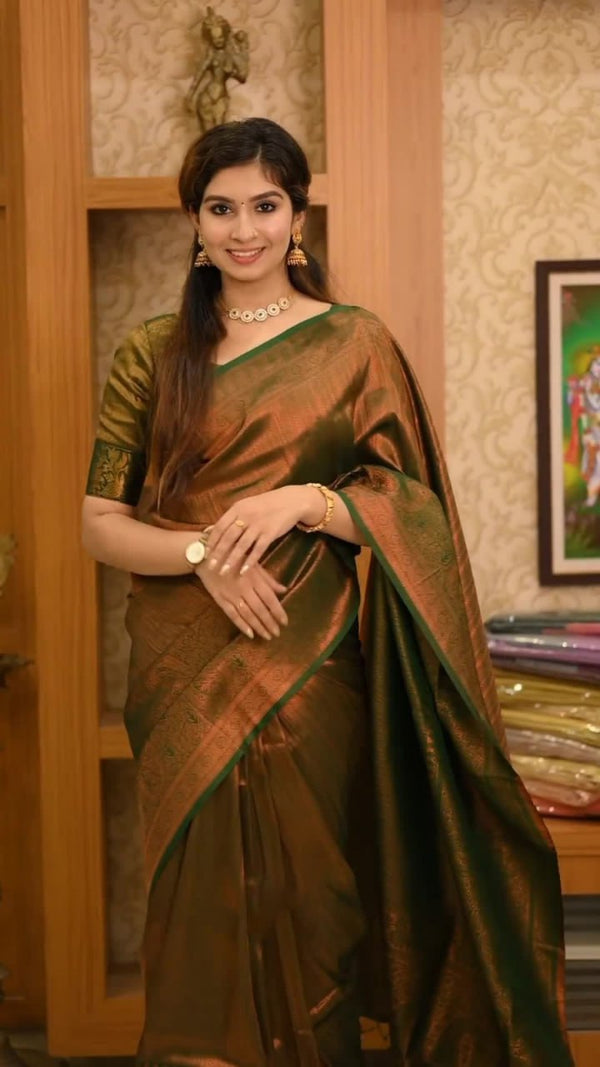 Lassitude Dark Green Soft Silk Saree