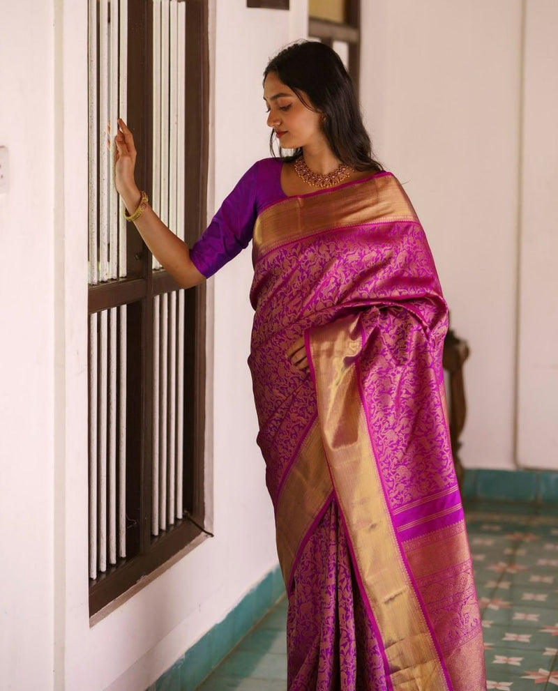 Evocative Magenta Soft Silk Saree