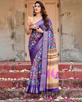 Royal Purple Floral Printed Cotton Silk Saree