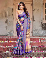 Royal Purple Floral Printed Cotton Silk Saree