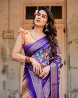 Royal Purple Floral Printed Cotton Silk Saree