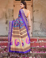 Royal Purple Floral Printed Cotton Silk Saree