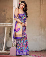Royal Purple Floral Printed Cotton Silk Saree