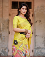Yellow Floral Printed Cotton Silk Saree