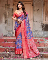 Red & Multi Floral Printed Cotton Silk Saree