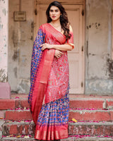 Red & Multi Floral Printed Cotton Silk Saree