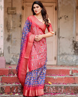 Red & Multi Floral Printed Cotton Silk Saree