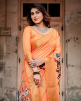 Orange Floral Printed Cotton Silk Saree