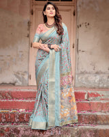 Sea Green Floral Printed Cotton Silk Saree