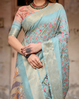 Sea Green Floral Printed Cotton Silk Saree