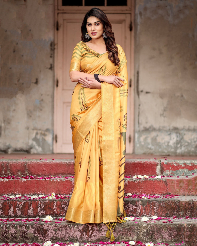 Light Yellow Floral Printed Cotton Silk Saree
