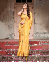 Light Yellow Floral Printed Cotton Silk Saree