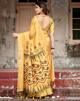 Light Yellow Floral Printed Cotton Silk Saree