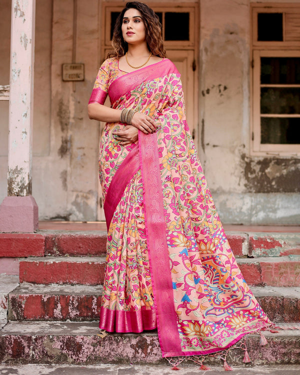 Rose Pink Floral Printed Cotton Silk Saree