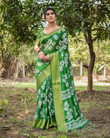 Kelly Green Floral Printed Cotton Silk Saree