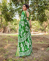 Kelly Green Floral Printed Cotton Silk Saree