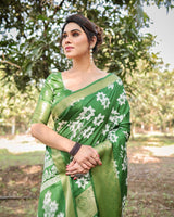 Kelly Green Floral Printed Cotton Silk Saree