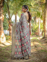 Fossil Gray Floral Printed Cotton Silk Saree