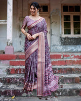 Grape Purple Floral Printed Cotton Silk Saree