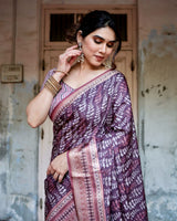 Grape Purple Floral Printed Cotton Silk Saree