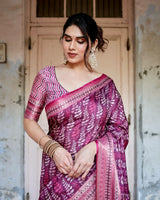 Dark Fuchsia Pink Floral Printed Cotton Silk Saree