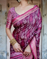 Dark Fuchsia Pink Floral Printed Cotton Silk Saree
