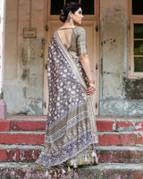 Light Grey Floral Printed Cotton Silk Saree