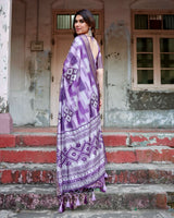 Royal Purple Floral Printed Cotton Silk Saree