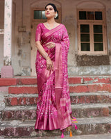 Rani Pink Floral Printed Cotton Silk Saree