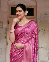 Rani Pink Floral Printed Cotton Silk Saree