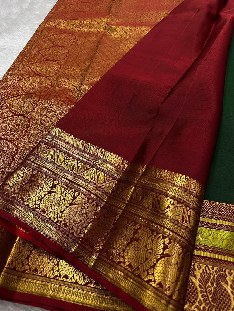 Vaishali – Banarasi Soft Silk Saree in Green & Maroon