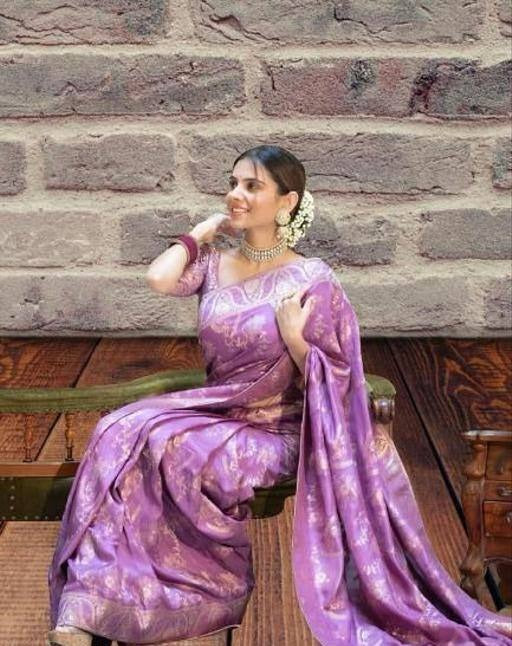 Hema Violet Banarasi Silk Saree