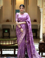Hema Violet Banarasi Silk Saree