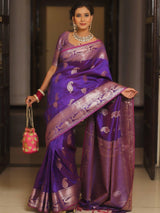 Vijayalakshmi - Purple Kanjivaram Silk Saree with Gold Paisley Zari Border