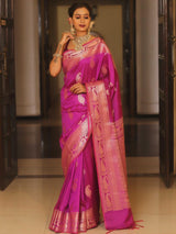 Vijayalakshmi - Pink Kanjivaram Silk Saree with Gold Paisley Zari Border