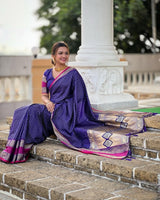Vaishnavi - Purple Kanjivaram Silk Saree with Silver Zari Checked Pattern