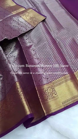Regal Purple Kanjivaram Silk Saree with Golden Zari Brocade Weaving