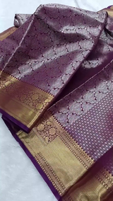 Regal Purple Kanjivaram Silk Saree with Golden Zari Brocade Weaving