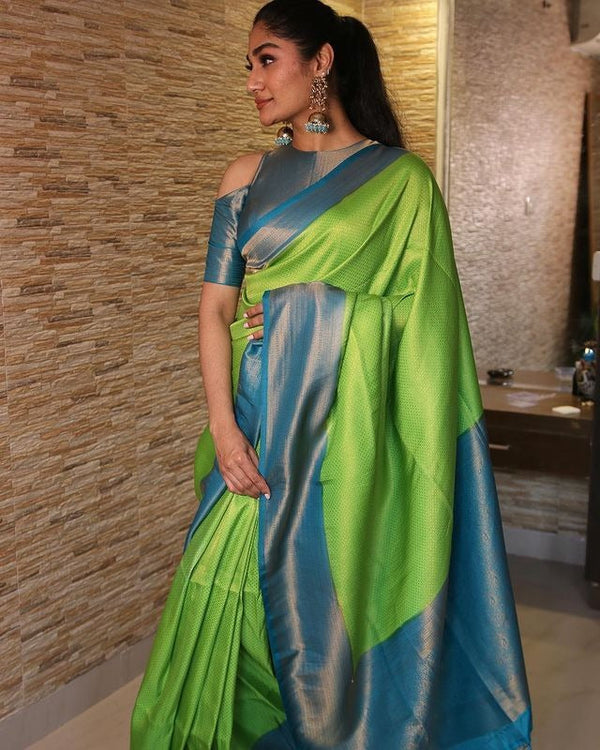Valmika Parrot  Soft Kanjivaram Silk Drape with Unique Blouse Piece