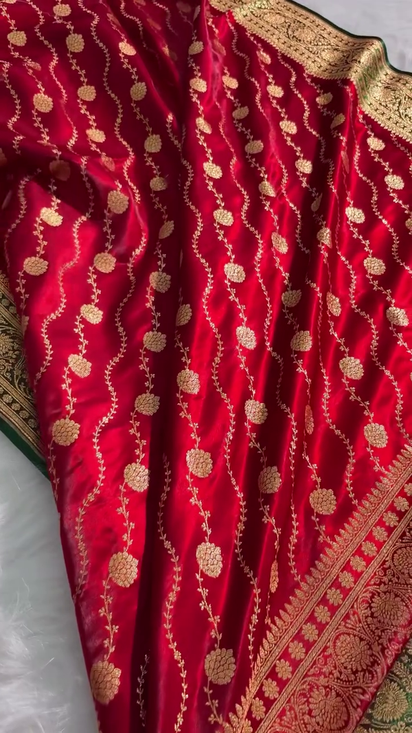 Royal Red Banarasi Silk Saree – A Touch of Timeless Grace