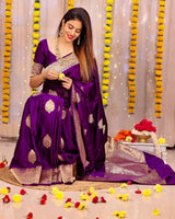 Vanshika – Purple Soft Banarasi Silk Saree with Jacquard Weaving
