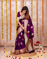 Vanshika – Purple Soft Banarasi Silk Saree with Jacquard Weaving