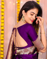 Vanshika – Purple Soft Banarasi Silk Saree with Jacquard Weaving